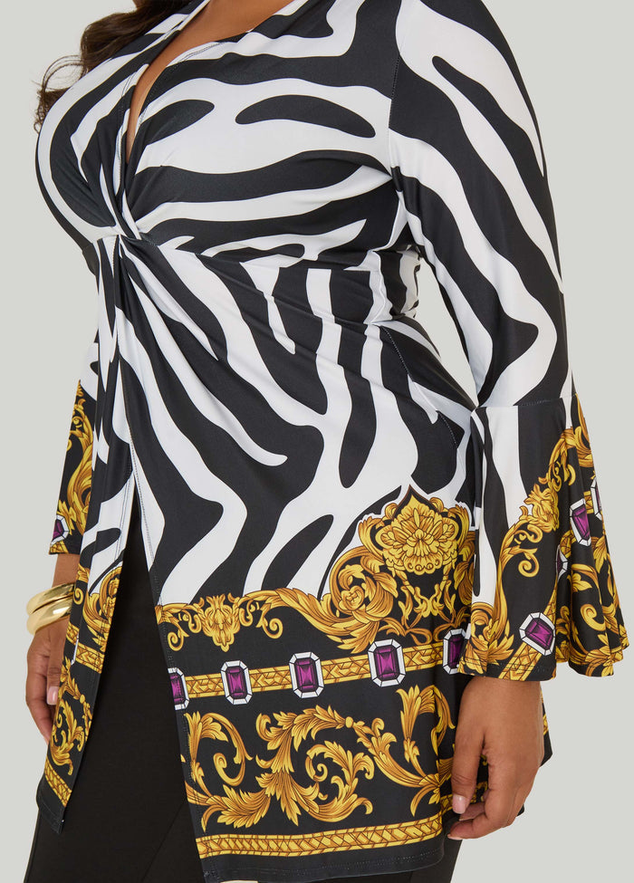 Zebra Print Front Split Tunic